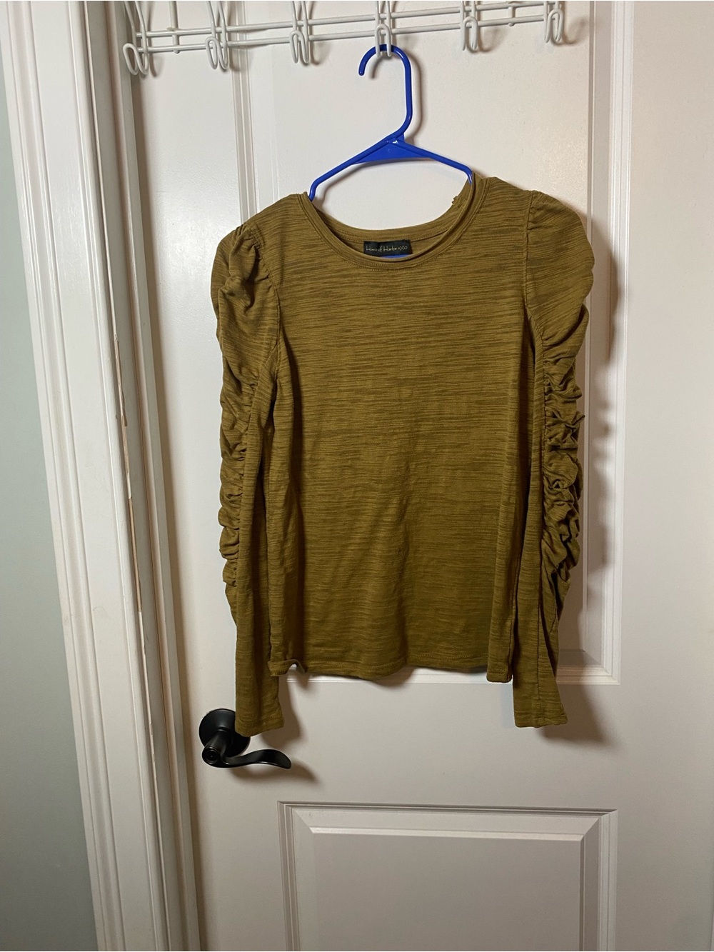 House of Harlow 1960 Olive Ruched-Sleeve Long Sleeve Top